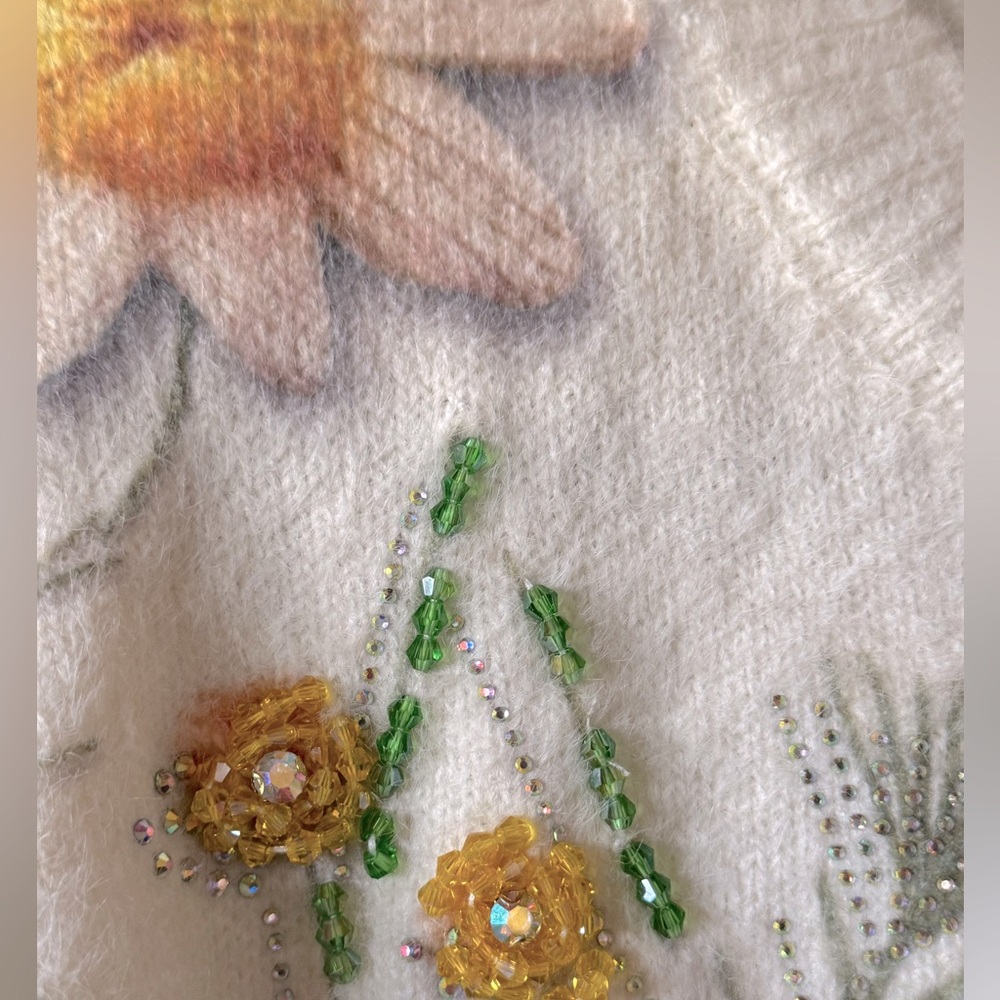 Crystal Bumble Floral and Bee Embellished Soft White Sweater - Picture 6 of 6